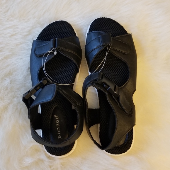 Bamboo Shoes - Bamboo Black Cushioned Sandals Snap Closure New